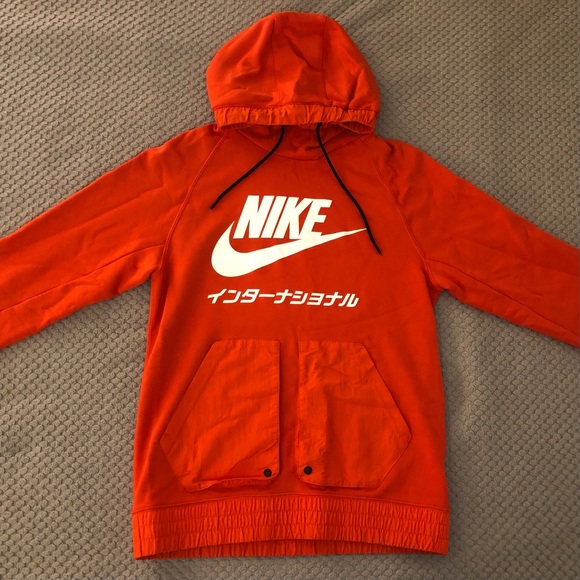 Nike Shirts | Nike International Japanese Reflective Orange Cargo Style Funnel Neck Hoodie | Color: Orange/White | Size: S | Andes_T's Closet
